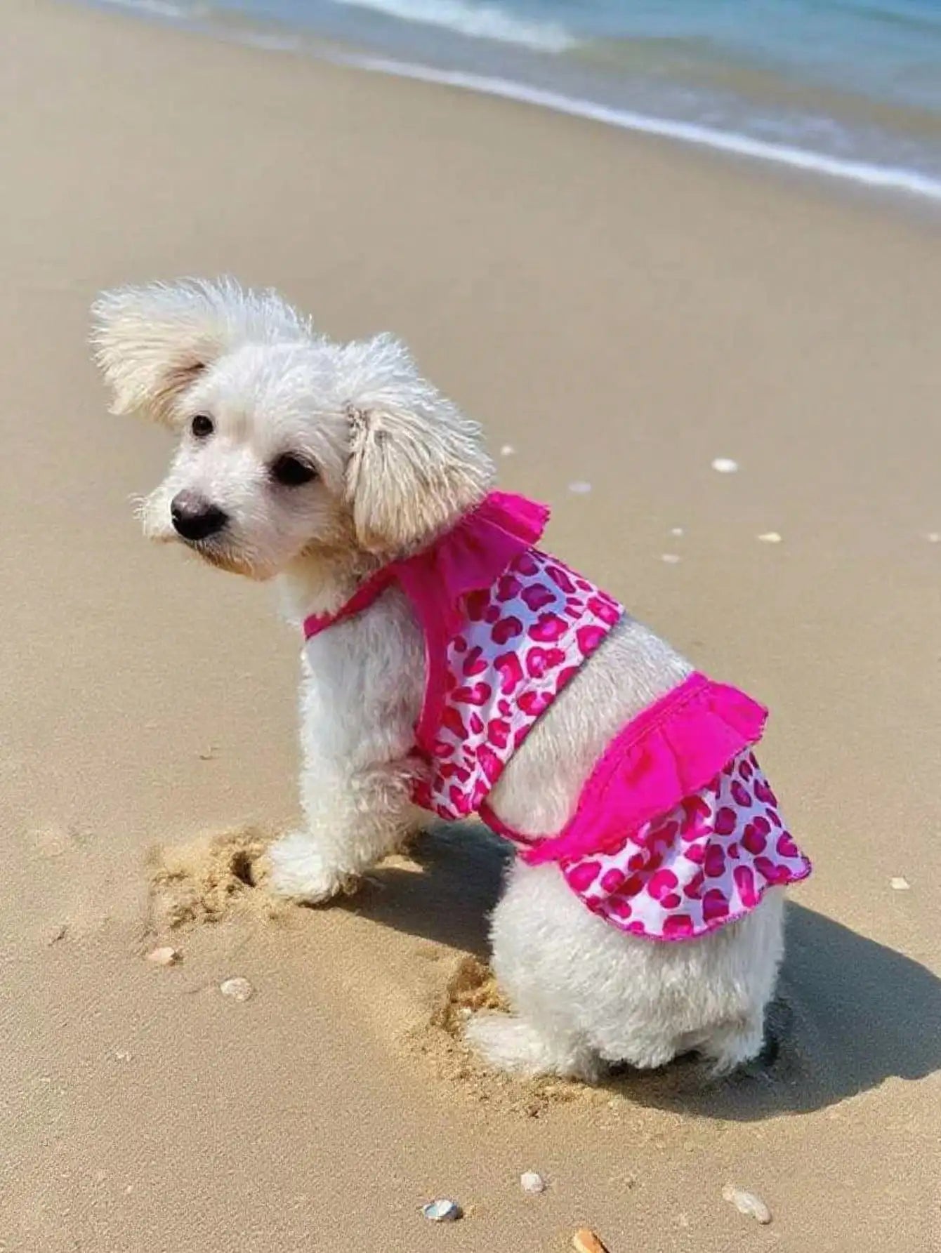 Pink Heart Print Dog Bikini Dress for Beach & Photoshoots