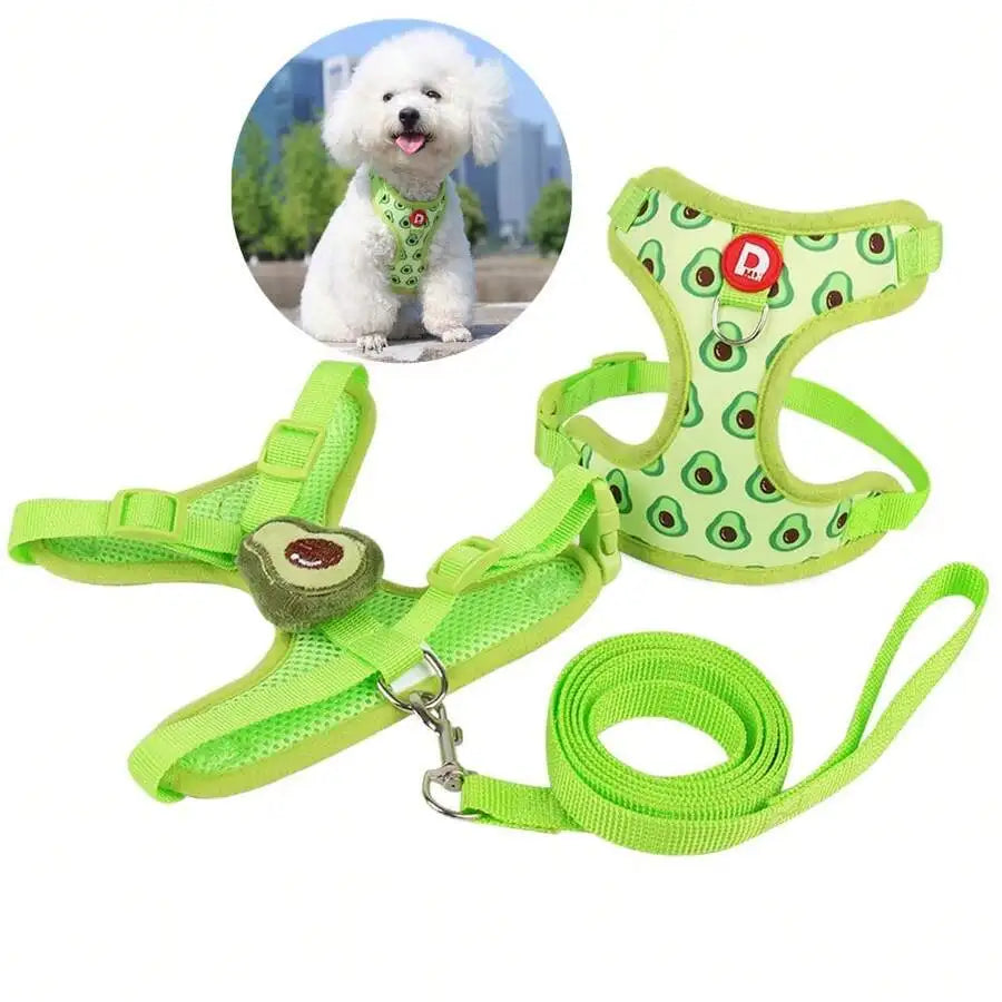 Avocado Print Adjustable Pet Harness and Leash Set