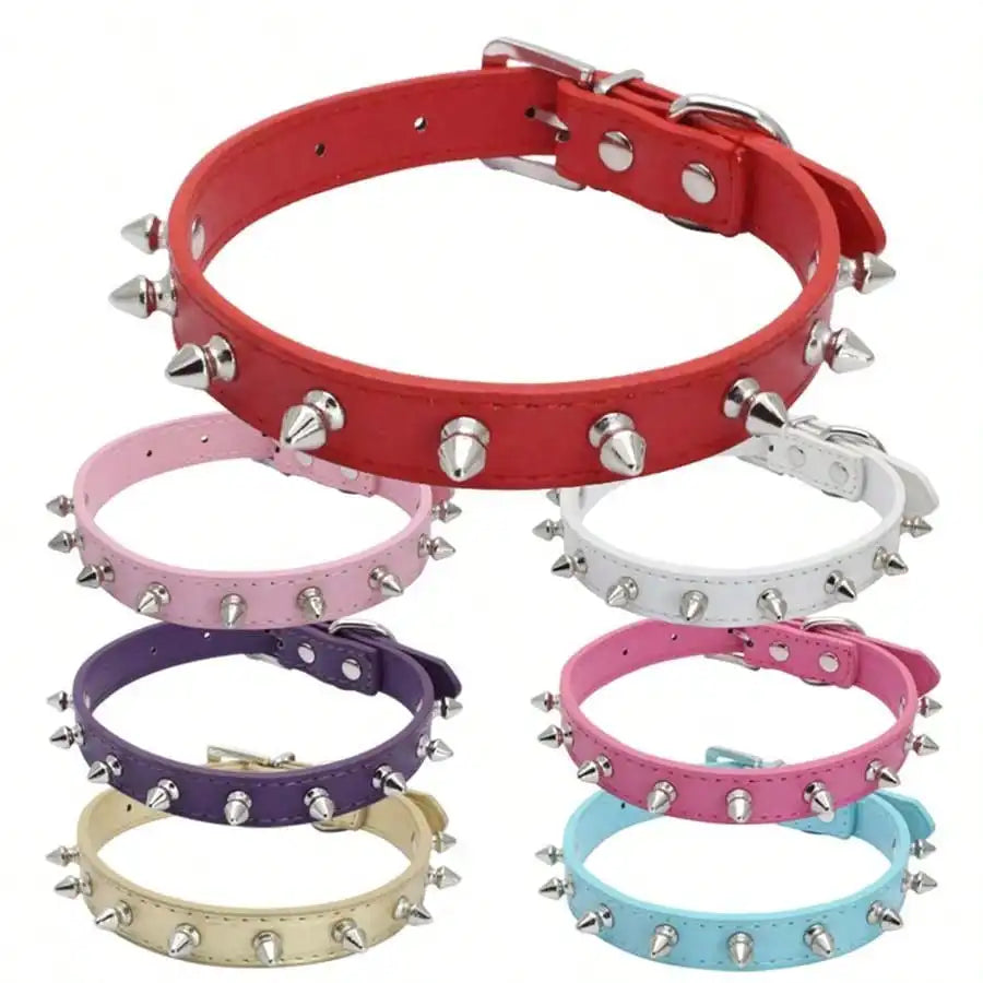Leather Dog Collar with Metal Spikes for Small Dogs and Cats