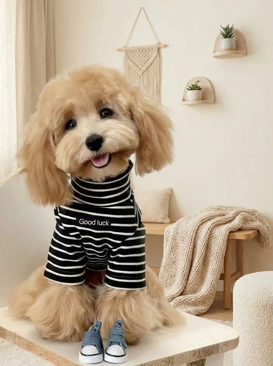 Striped Black and White Dog Sweater, Cozy Knit Pullover