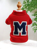 Red Pet Sweatshirt with Letter M, High Neck Short Sleeve