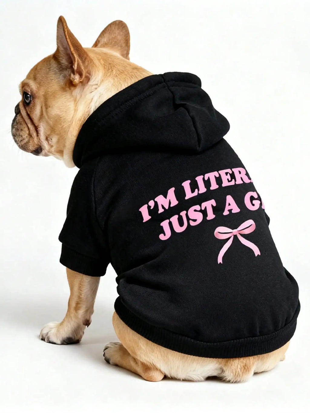 Black Hoodie with Pink Bow & Slogan Print for Small Dogs, Soft Polyester, Casual Indoor Outdoor Wear