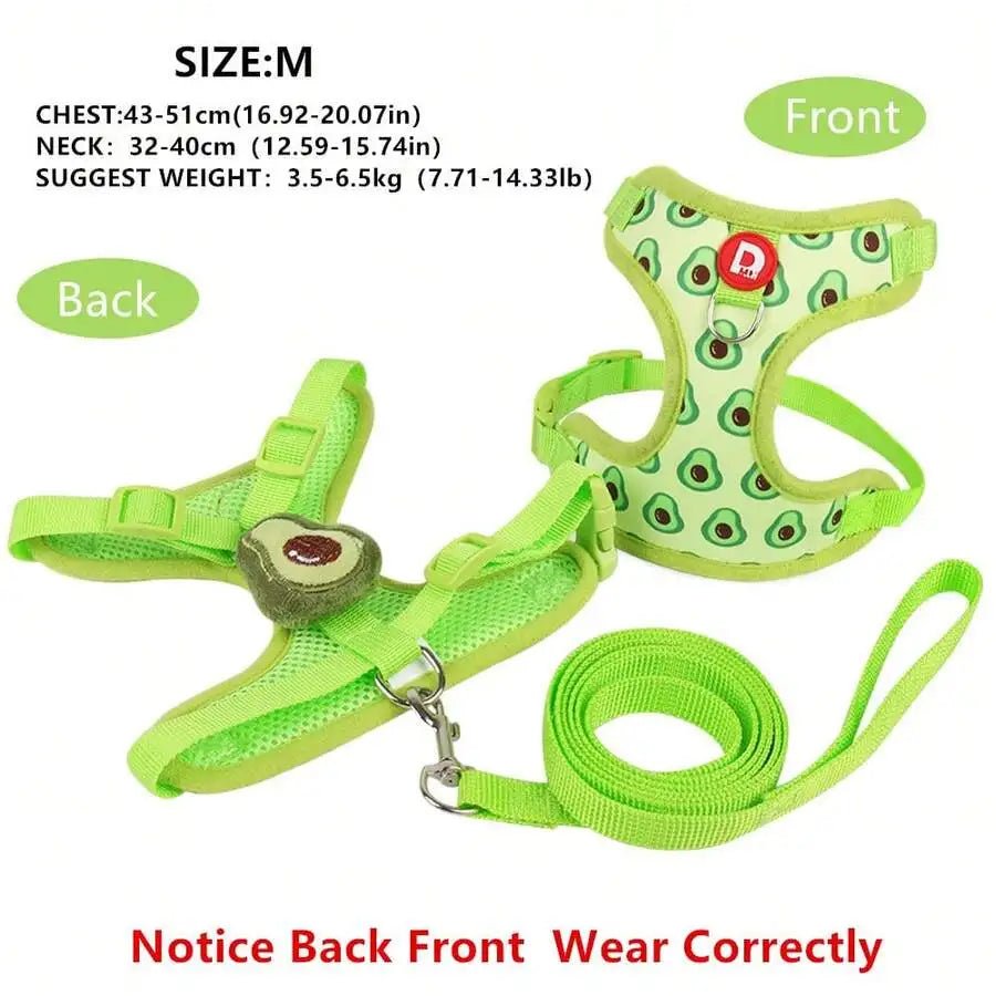 Avocado Print Adjustable Pet Harness and Leash Set