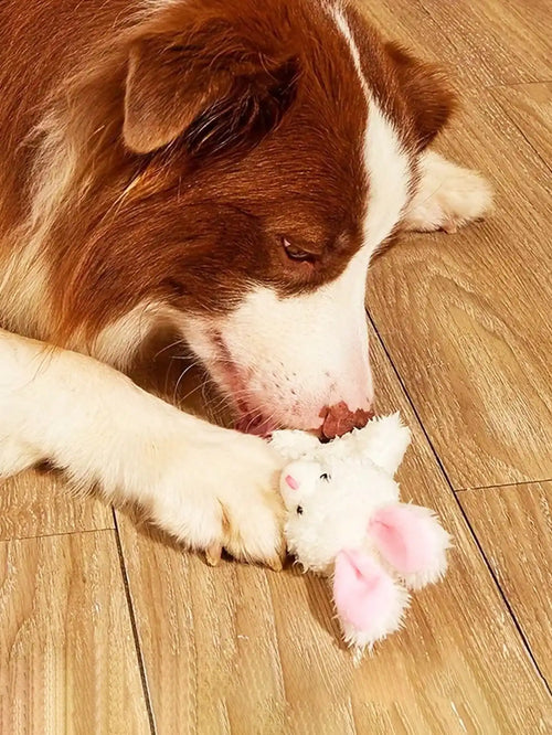 3-Pack White Plush Rabbit Dog Toys with Pink Ears