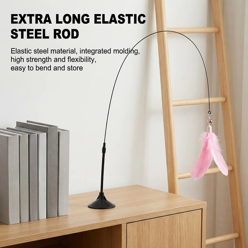 1PC Interactive Cat Teaser Wand With Bell Feather