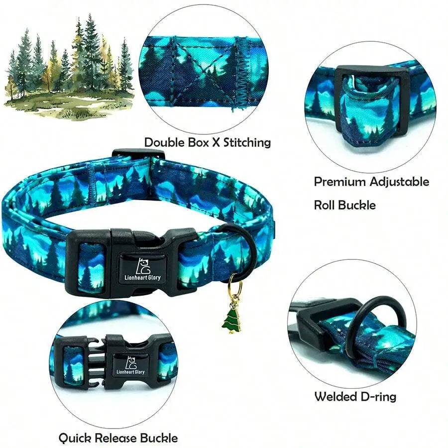 Adjustable Dog Collar with Forest Night Print, Durable Buckle