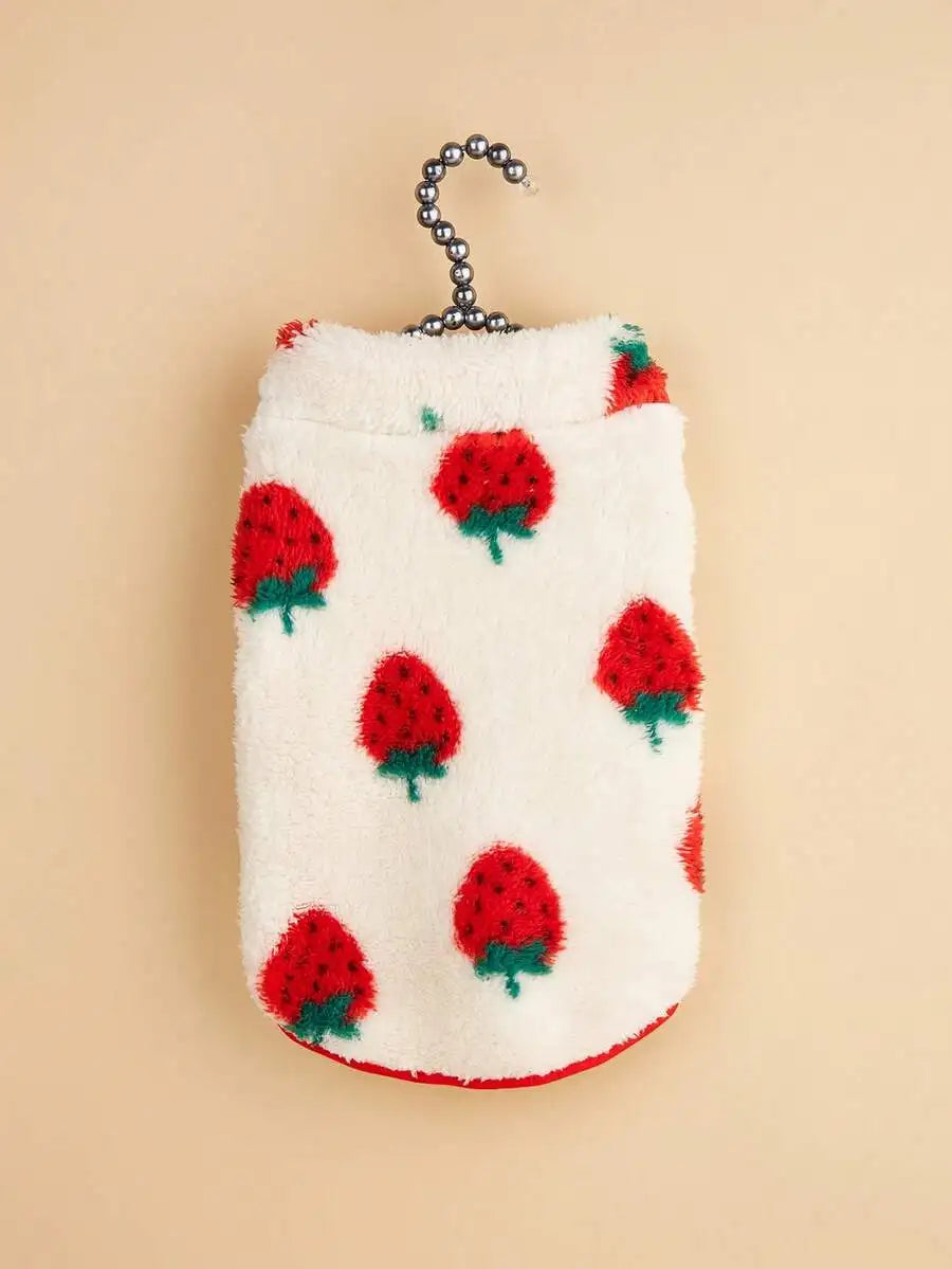 1pc Cream & Black Patchwork Plush Pet Vest for Dogs Cats,