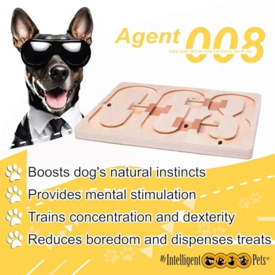 Agent 008 - Interactive Wooden Puzzle Toy for Dogs Fun Brain Game
