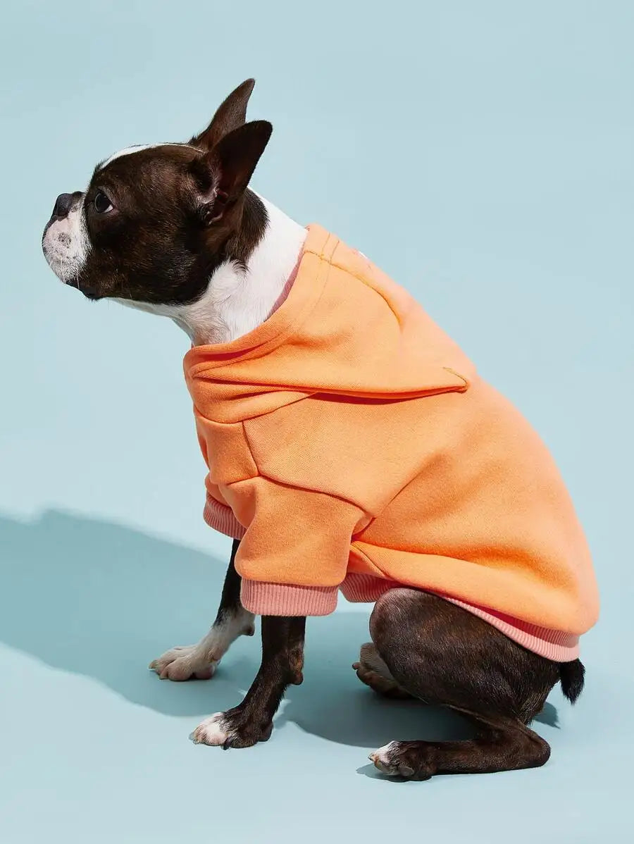 Orange Hooded Pet Sweatshirt with Thermal Lining for Dogs