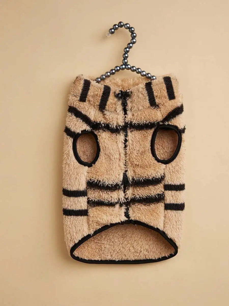 1pc Cream & Black Patchwork Plush Pet Vest for Dogs Cats,