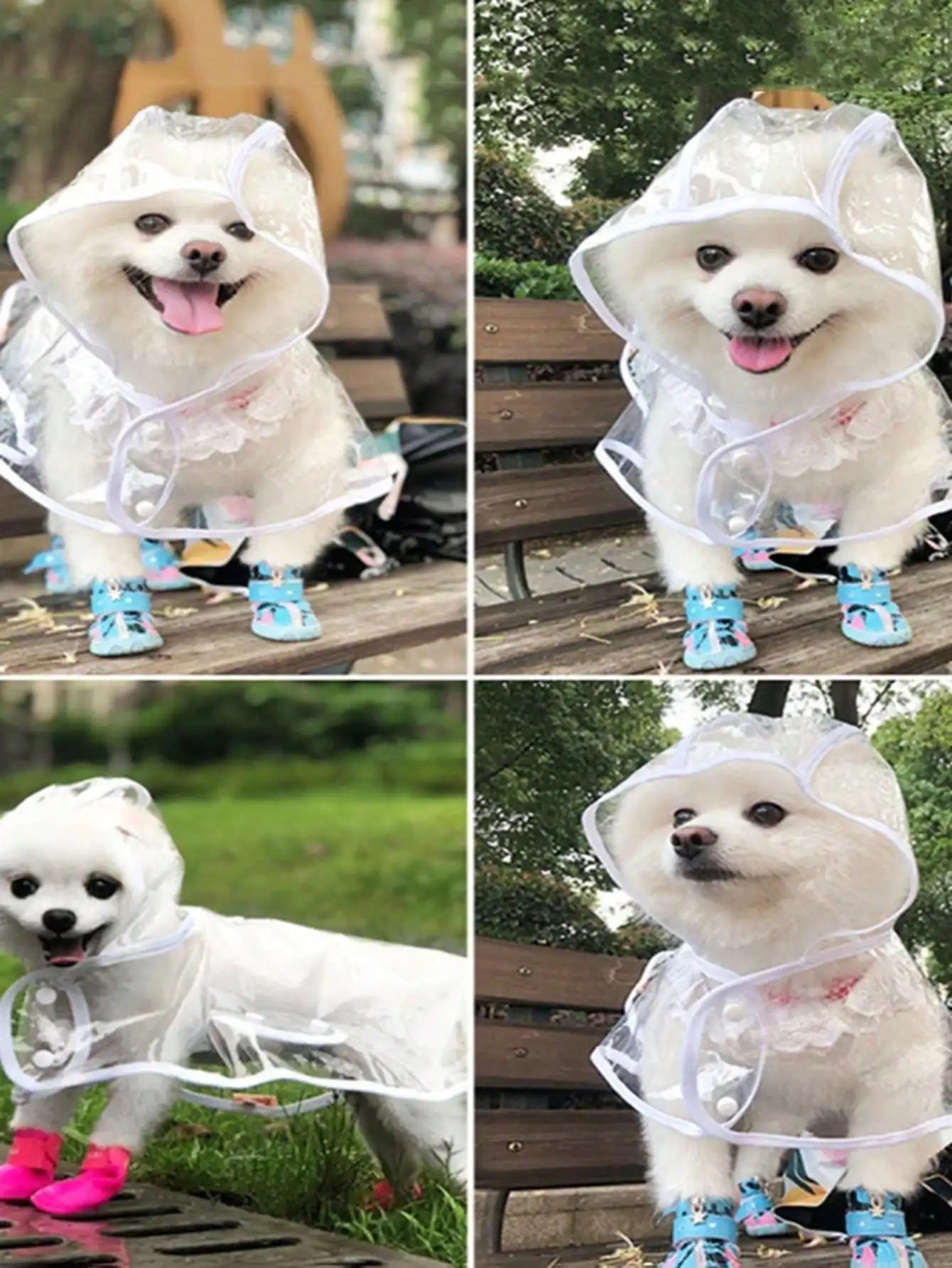 PU Dog Raincoat with Hood and Blue Booties for Small Dogs