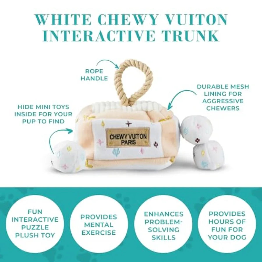 White Chewy Vuiton Trunk Activity House Plush Designer Dog Toys