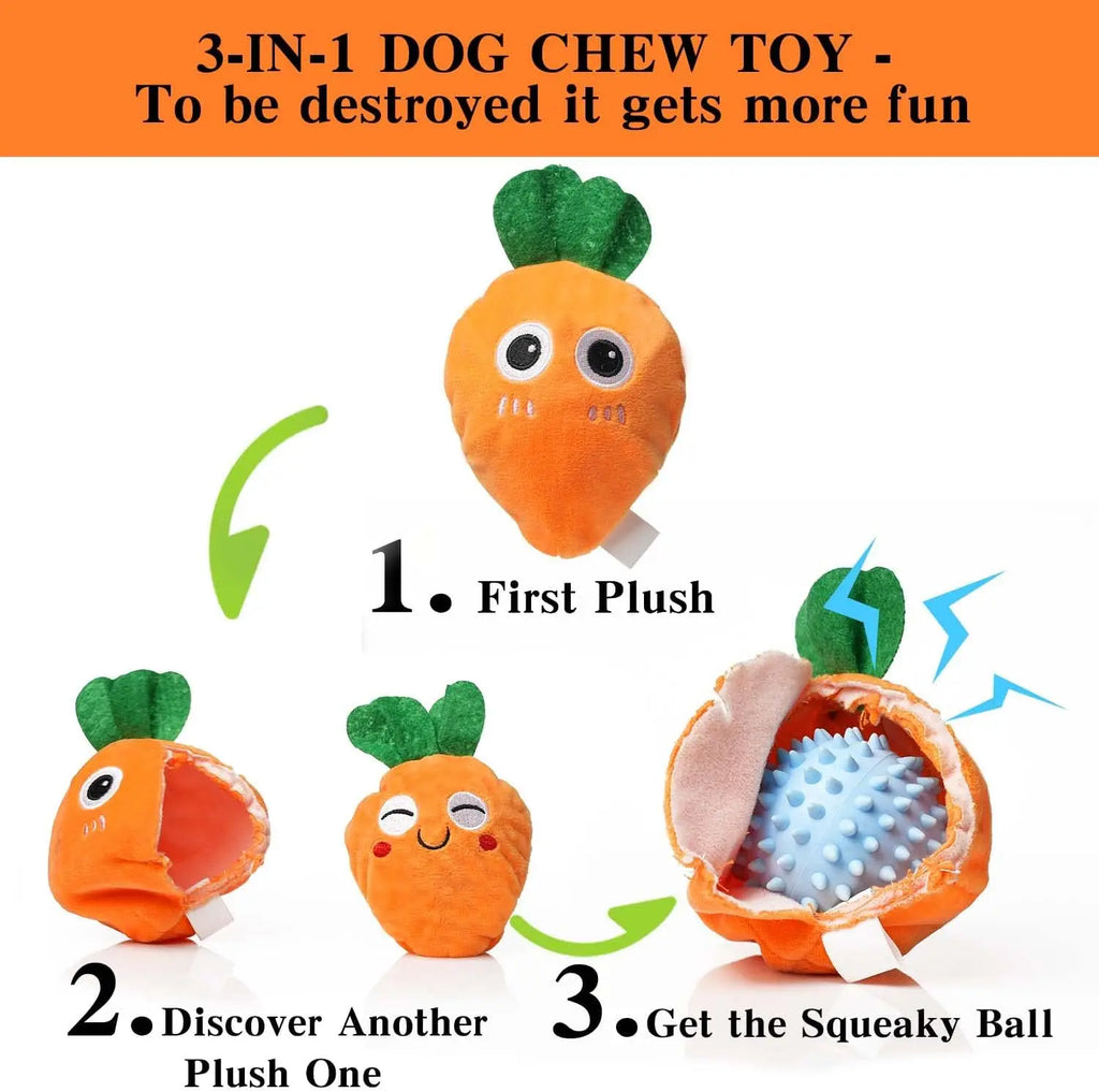 Squeaky Easter Dog Toys with Ball, 3-in-1 Plush Chew Toy