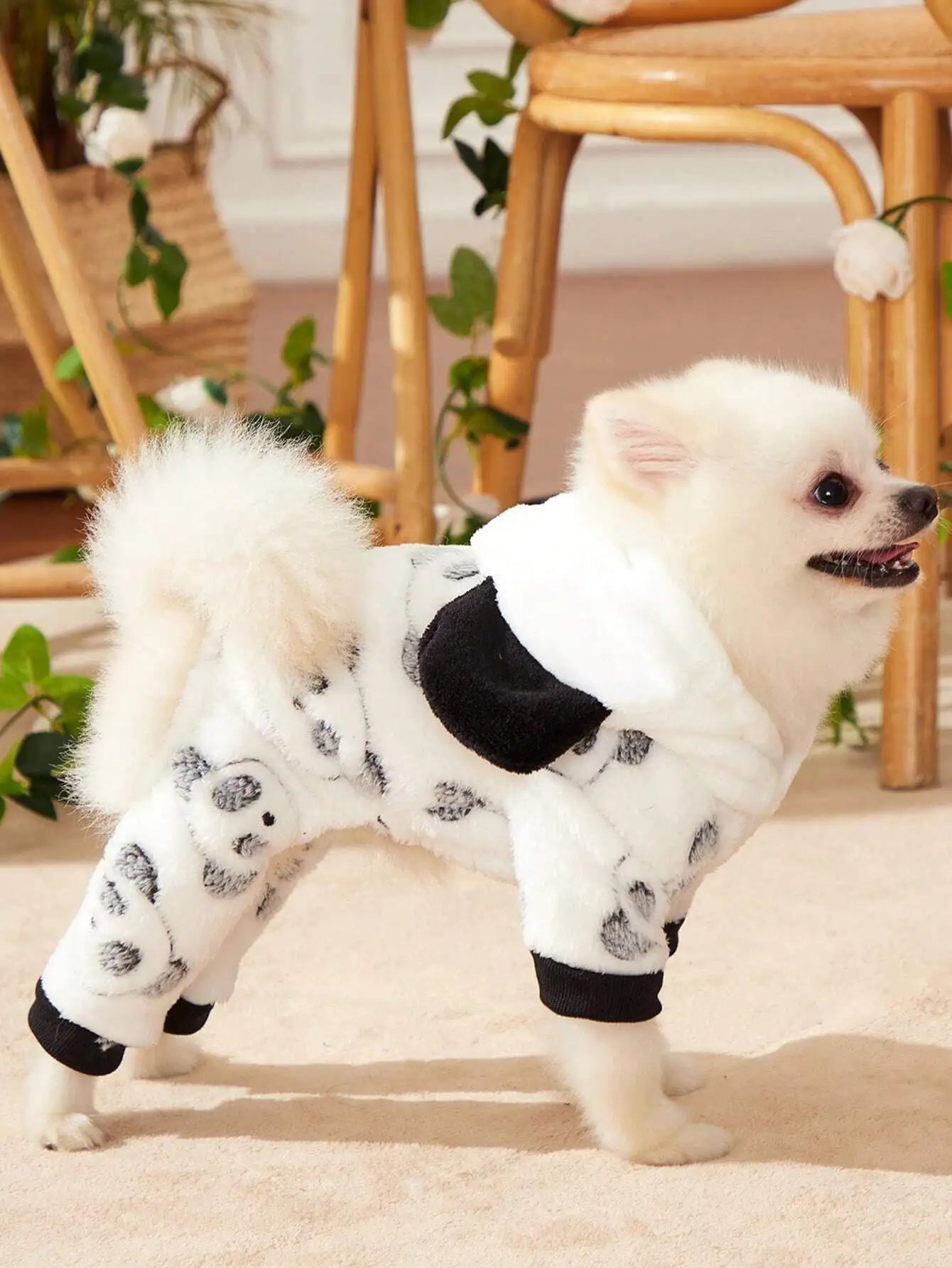 Fuzzy Hooded Onesie  Playful Animal Face Print for Small Pets