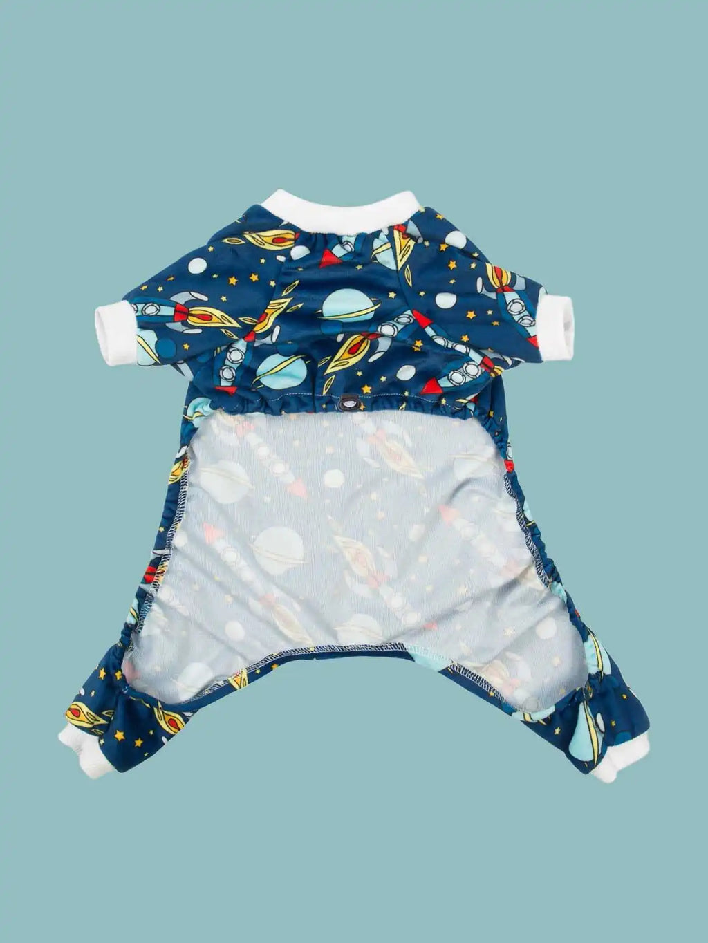 Space-Themed Dog Pajamas with Rocket & Planet Print,