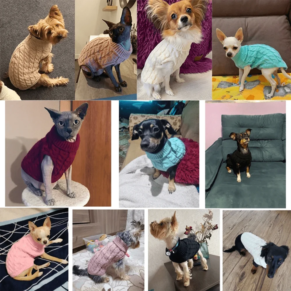 Cable Knit Turtleneck Pet Sweater for Small Dogs