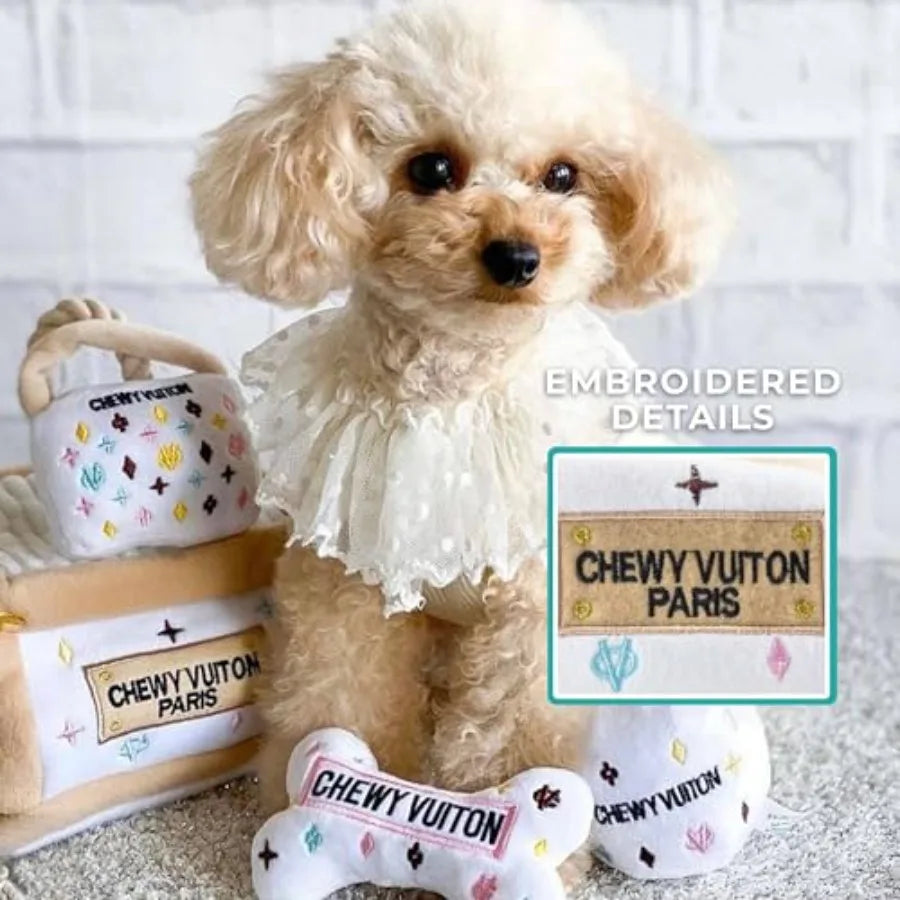 White Chewy Vuiton Trunk Activity House Plush Designer Dog Toys