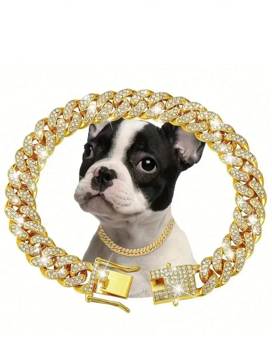 Rose Gold Cuban Chain Pet Collar for Dogs and Cats