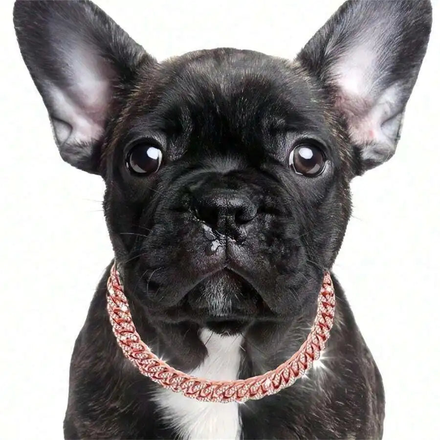 Rose Gold Cuban Chain Pet Collar for Dogs and Cats