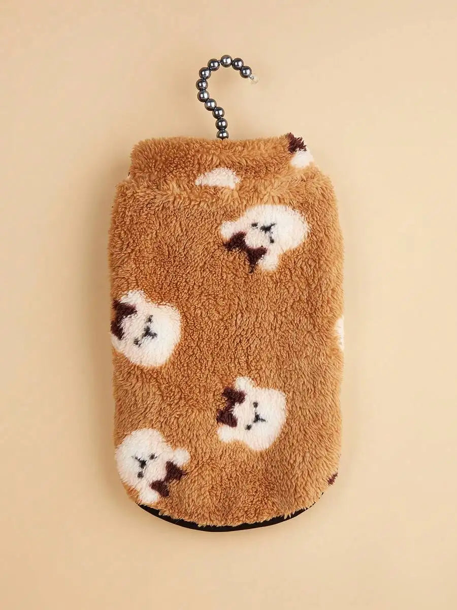1pc Cream & Black Patchwork Plush Pet Vest for Dogs Cats,