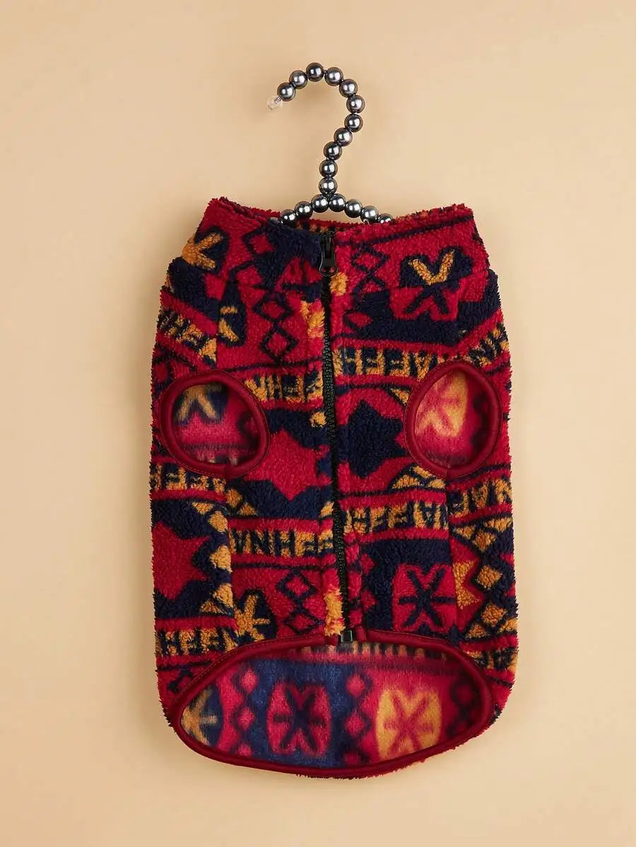 1pc Cream & Black Patchwork Plush Pet Vest for Dogs Cats,