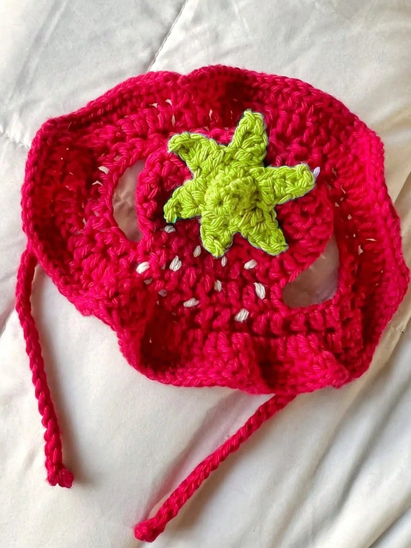 Hand-Crocheted Pet Hat in Strawberry Design for Small Dogs