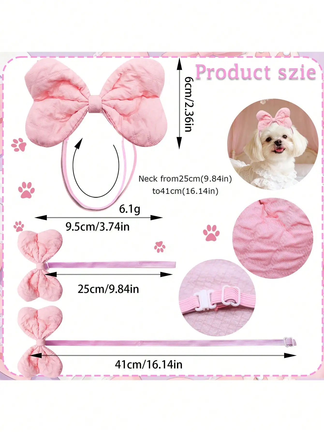 3/10Pcs Quilted Bow Hair Bands for Dogs & Cats
