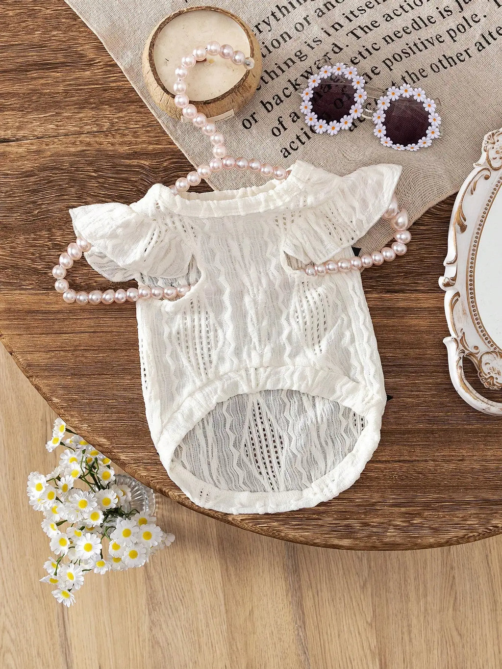 White Lace Pet Dress with Black Bowknots for Cats and Small Dogs