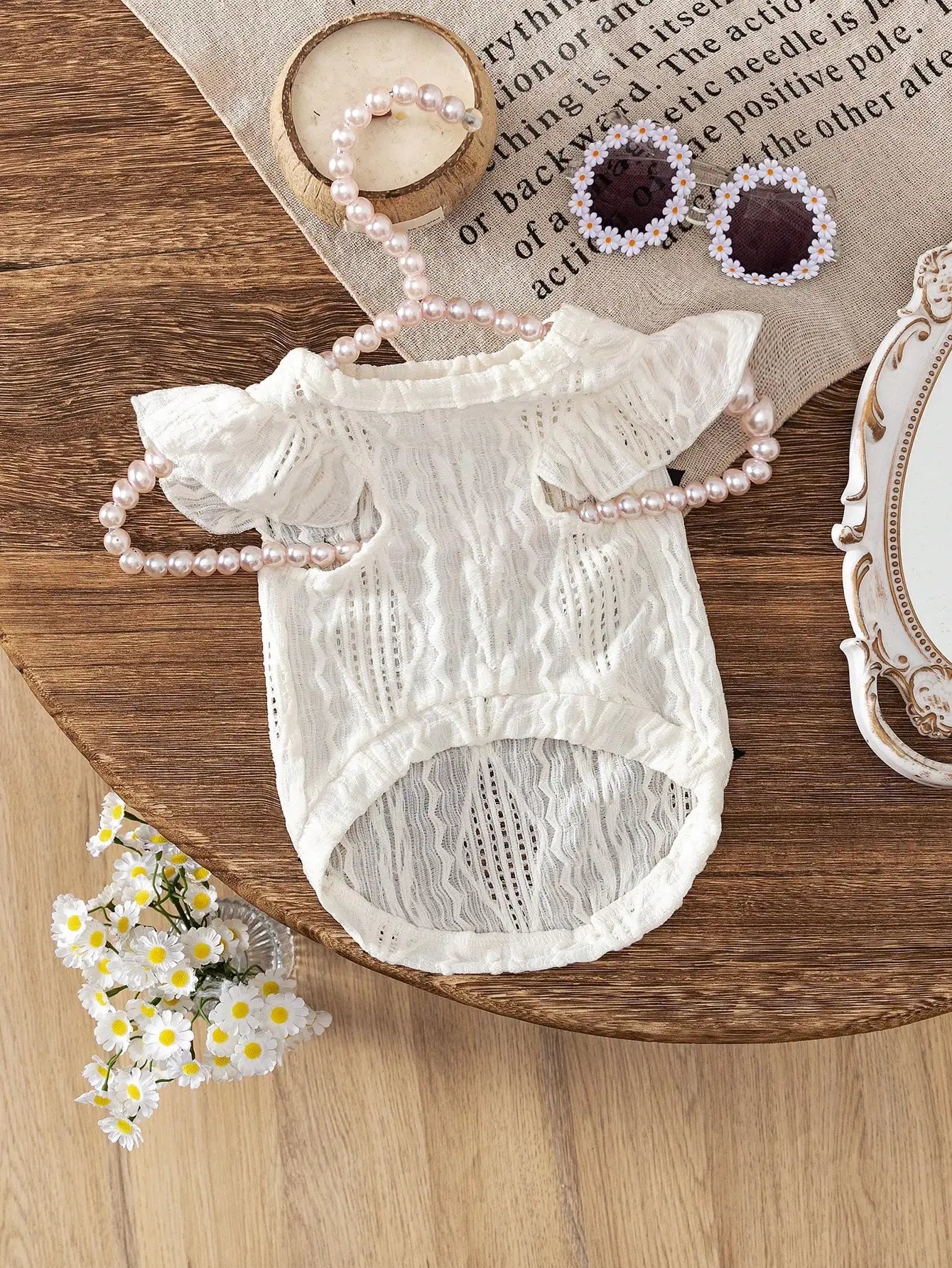 White Lace Pet Dress with Black Bowknots for Cats and Small Dogs