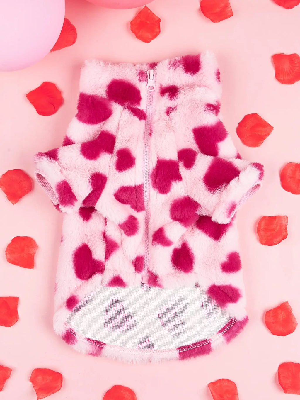 Pink Pet Fleece Jacket with Zipper and Collar for Dogs