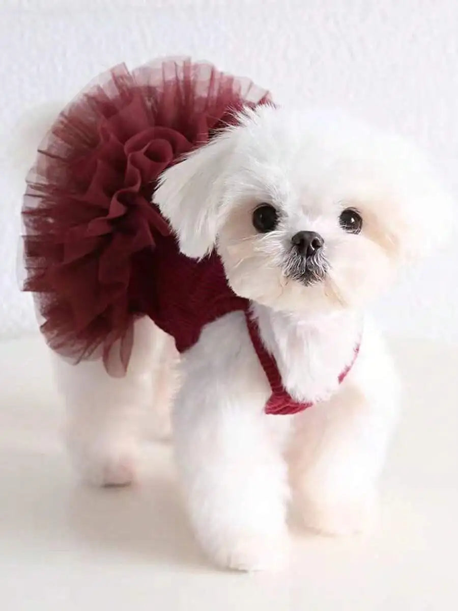 1pc Pink Tulle Sleeveless Pet Dress for Small Dogs & Cats