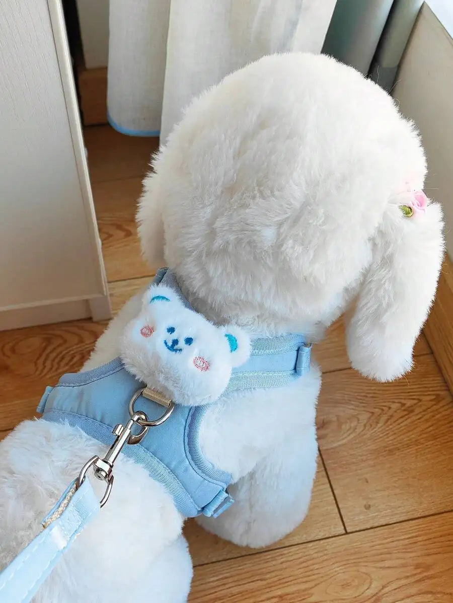 Adjustable Pet Harness with Plush Bear Charm for Small Dogs