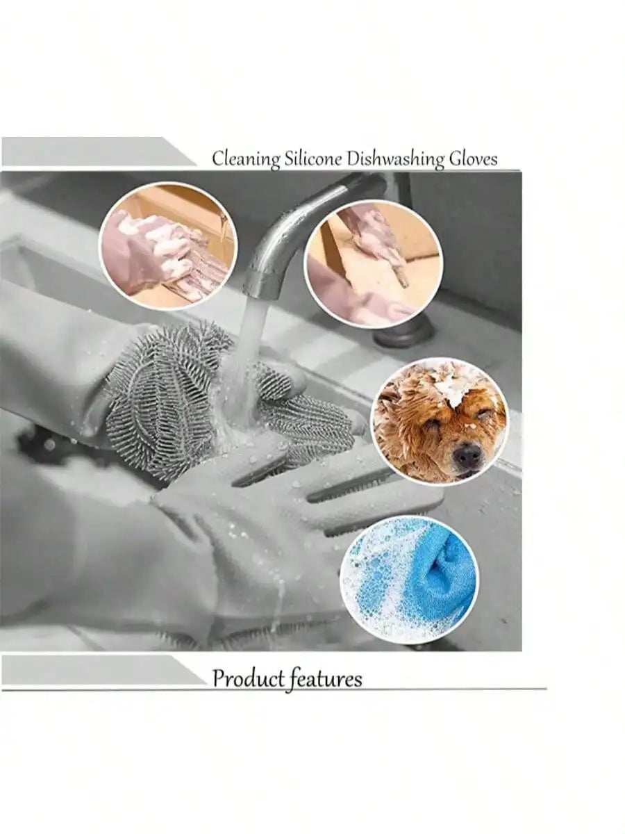 1 Pair Blue Silicone Pet Grooming Gloves