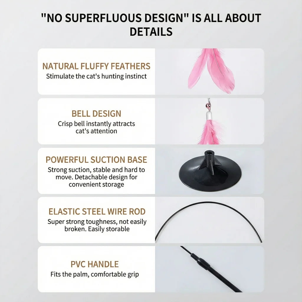 1PC Interactive Cat Teaser Wand With Bell Feather