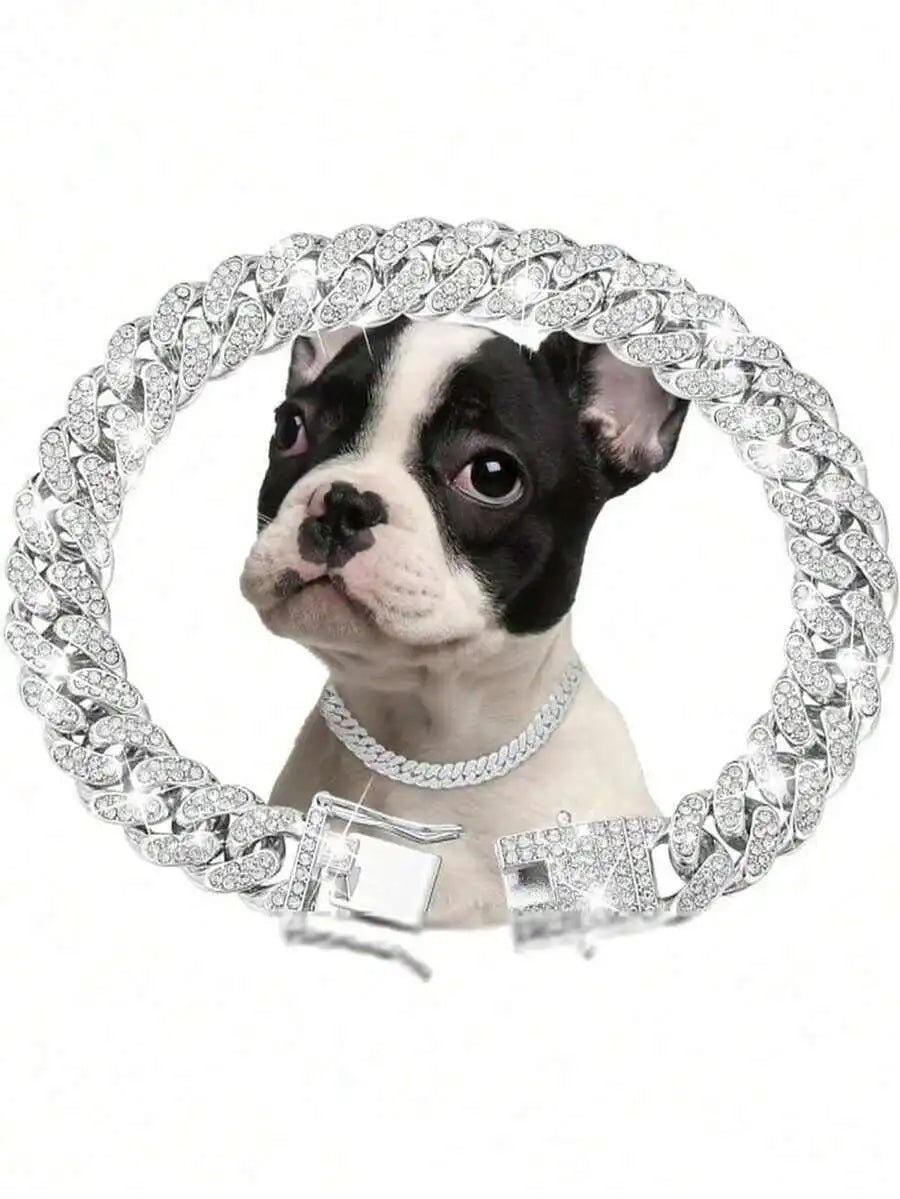 Rose Gold Cuban Chain Pet Collar for Dogs and Cats