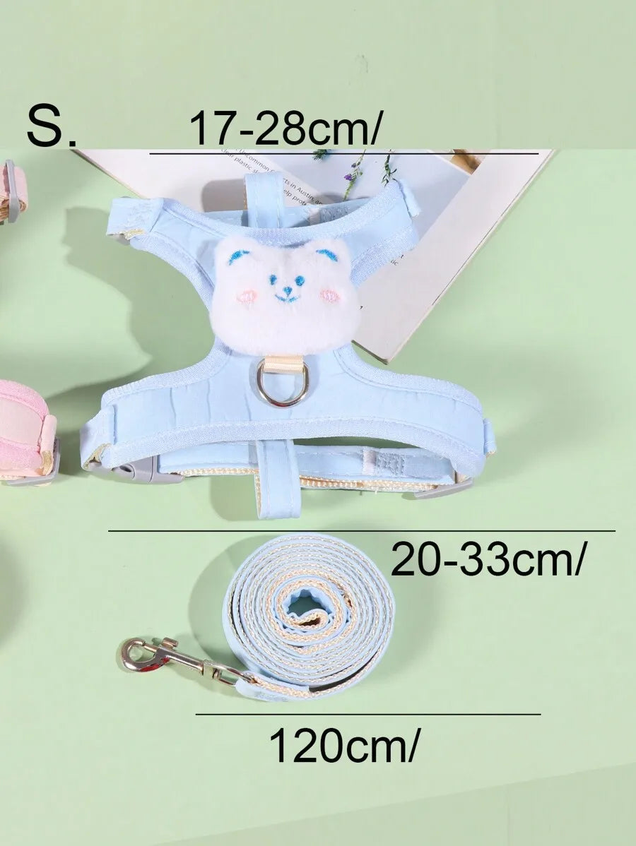 Adjustable Pet Harness with Plush Bear Charm for Small Dogs