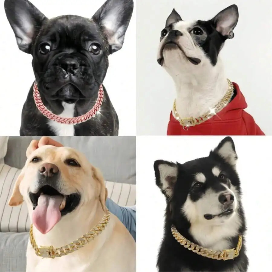 Rose Gold Cuban Chain Pet Collar for Dogs and Cats