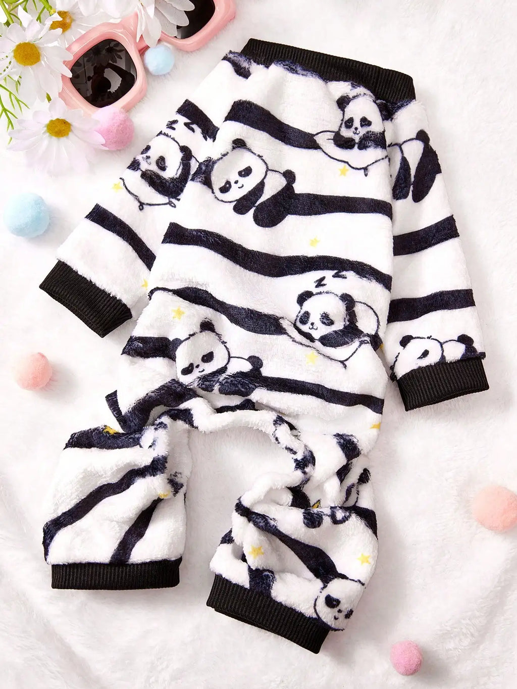 Black and White Striped Fleece Jumpsuit