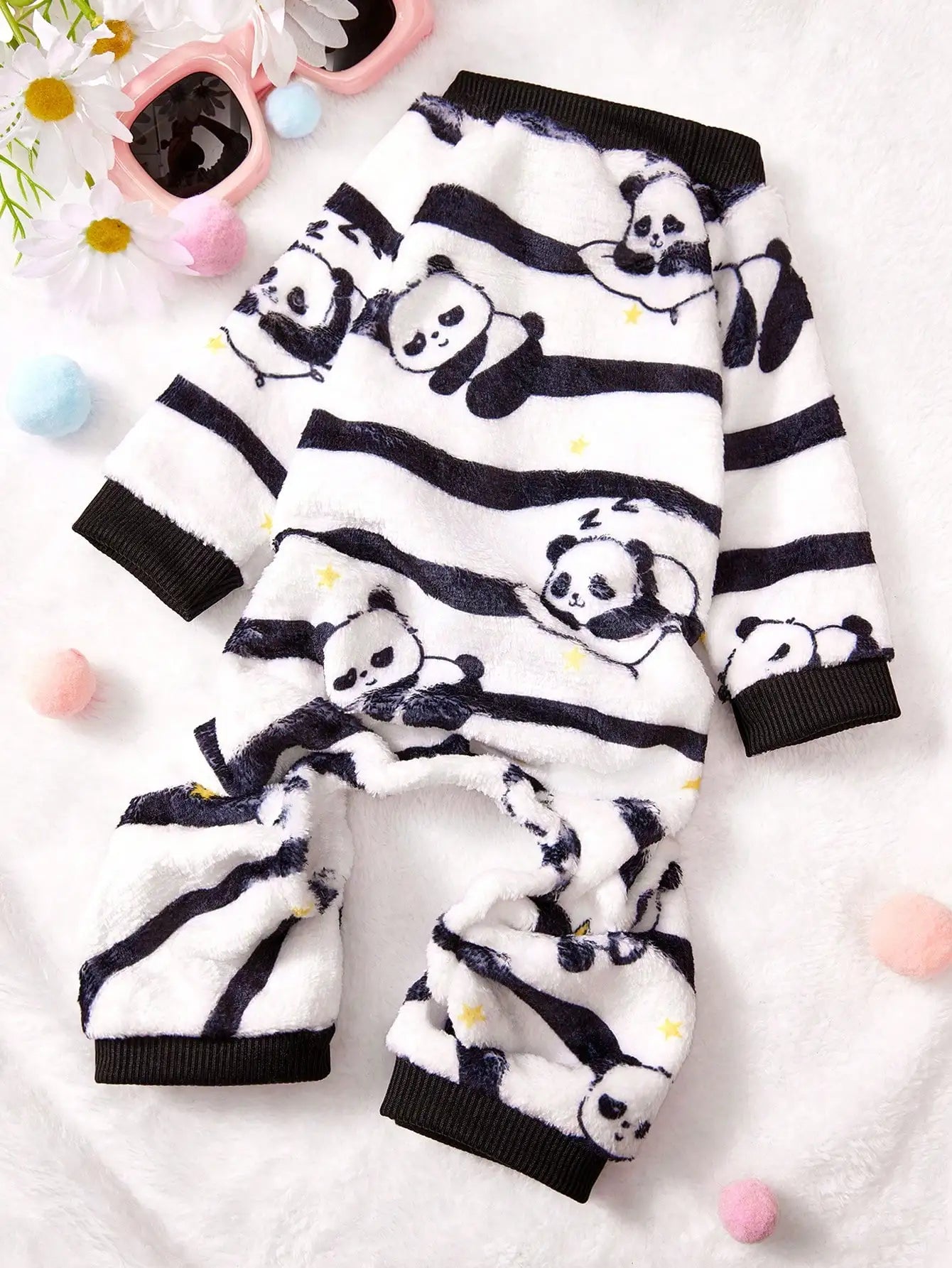 Black and White Striped Fleece Jumpsuit