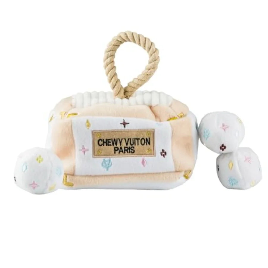 White Chewy Vuiton Trunk Activity House Plush Designer Dog Toys
