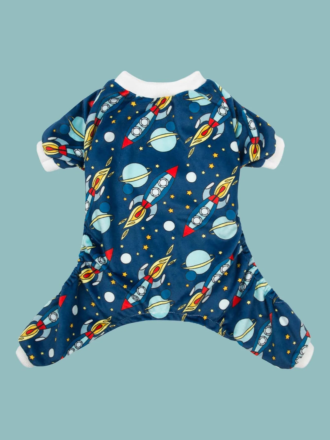 Space-Themed Dog Pajamas with Rocket & Planet Print,
