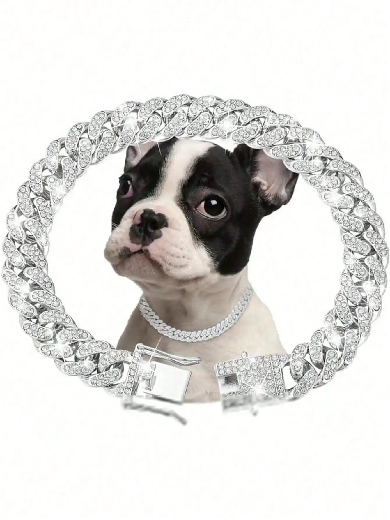 Rose Gold Cuban Chain Dog Collar with Rhinestone Accents